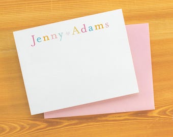 Personalized Kids Notecards, Colorful Name Stationery, Custom Children's Thank You Notes, Writing Cards for Kids, Stationery for Girls