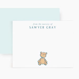 Set de papelería personalizada para guardería, tarjetas de papelería infantil, tarjetas con ositos de peluche, papelería con ositos de peluche, tarjetas para guardería de bebé