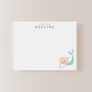 Juego de papelería personalizado, papelería infantil, papelería para niños, tarjetas de notas de sirena, papelería de sirena, tarjetas de notas de sirena para niños