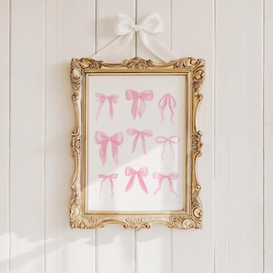 Pretty Pink Bow Art Print, Pink Bow, Pink Bow Wall Art, Coquette Wall Art, Baby Girl Nursery Art