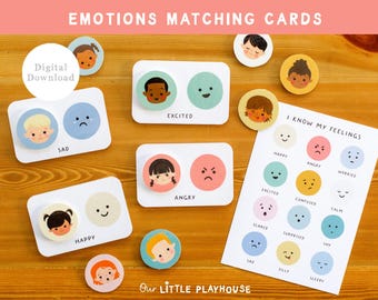 Emotion Matching Printable Busy Book Page & Feelings Chart for Kids, SEL Activity for preschoolers and Emotions Poster Printable