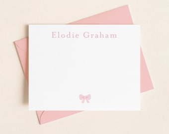 Pink Bow Notecards for girls, Personalized Pink Bow Stationery for kids, Classy Stationery Set