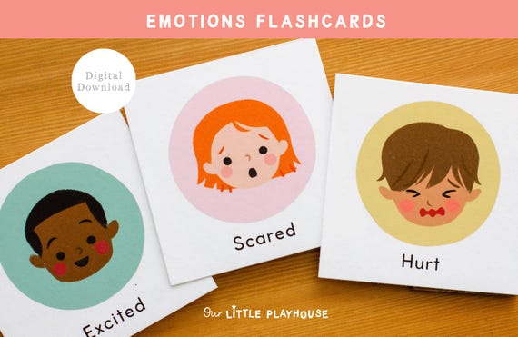 Emotions Flashcards for Kids Printable | 20 Feelings Cards 3x3" | Toddler Emotional Learning | Calm Corner Tools | Preschool SEL Cards