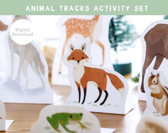 Woodland Animal Tracks Card Pack | Printable Kids Nature Activity | Forest Animal Cards & Matching Game | Digital Download