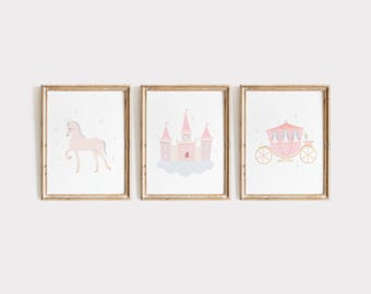 おとぎ話のプリンセス 保育園用アートプリント 3 枚セット（即時ダウンロード）