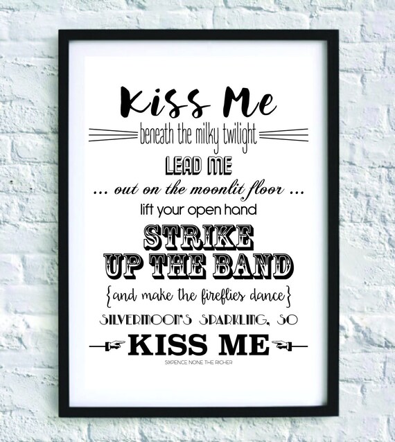Kiss Me Sixpence None The Richer Black And White Typography Etsy