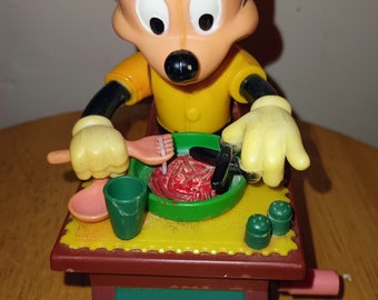 Vintage Mickey Mouse Wind Up Type Toy Eating Spaghetti Walt Disney Plastic Rare