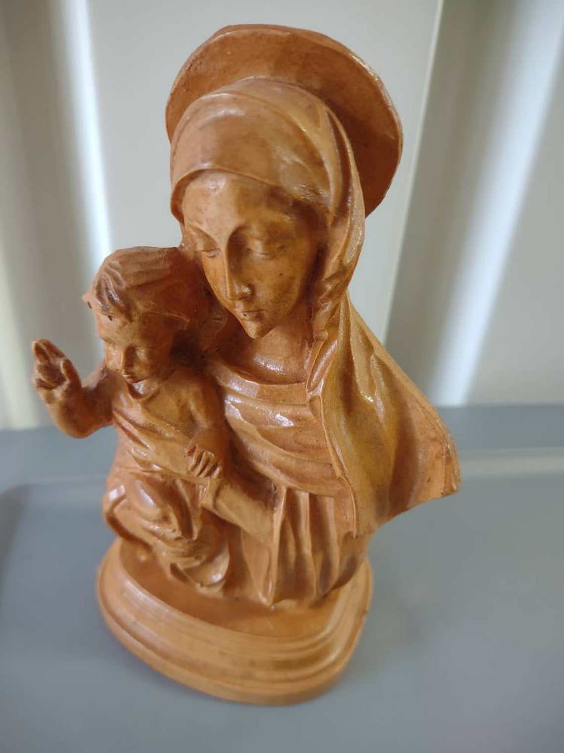 Carved Wood Religious Figurine Lot Of Three Etsy