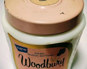 1950s Woodbury Cleansing Cold Cream Jar Vanity Item Milk Glass