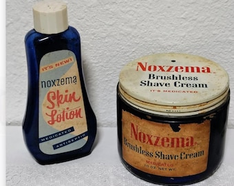 Vintage Noxzema Skin Lotion Bottle and Shave Cream Jar Cobalt