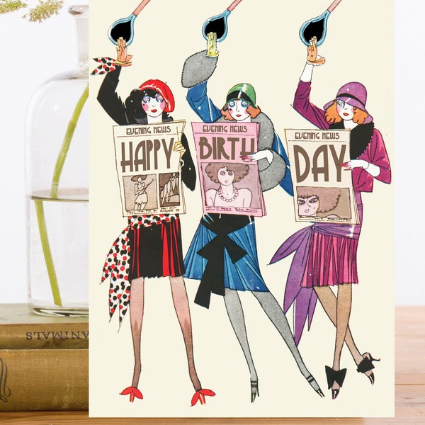 Birthday Art Card Vintage Collage ~ Sustainably Sourced Material Biodegradable Sleeve ~ Deco Flapper Hat Shoes ~ Designer High Quality HB171