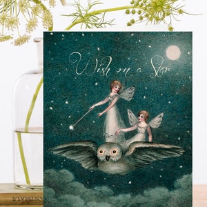 Carte d'art collage vintage fantaisiste ~ manchon biodégradable en matériau de source durable ~ Wish on a star ~ designer haute qualité RS207