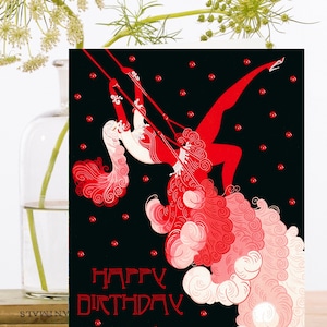 Geburtstagskarte Vintage Collage ~Nachhaltig bezogenes Material Biologisch abbaubare Hülle Art Deco Mädchen auf einer Schaukel ~ Designer High Quality HB225