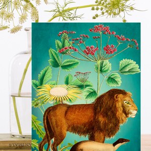 Vintage Collage Art Card ~ Botanique Été Pissenlit Fleur Lion & Ferret Illustration ~ Designer Haute Qualité RS169