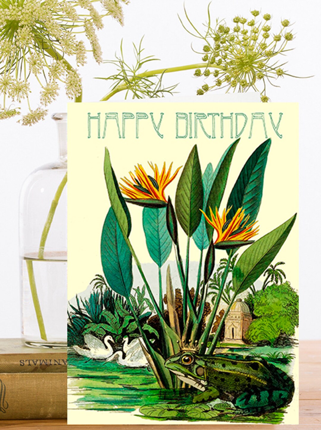Geburtstag Kunstkarte Vintage Collage Nachhaltig bezogenes Material biologisch abbaubare Hülle 