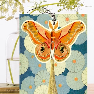 Carte d'art Fangdangle suspendue scintillante à la main lunatique ~ Papillon or orange et scintillant coloré avec pompon ~ Designer de haute qualité FD034