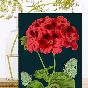 Fantaisie vintage Collage Art Card ~ Imprimé botanique Sweet William Red Flowers & Butterflies ~ Designer Haute Qualité RS129