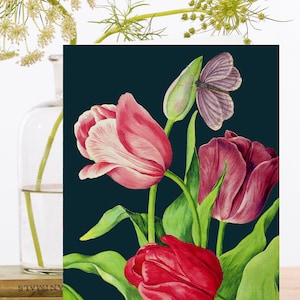 Carte d'art Collage vintage fantaisiste ~ Manchon biodégradable de matériau d'origine durable ~ Botanique ~ Tulipes ~ Designer RS188 de haute qualité