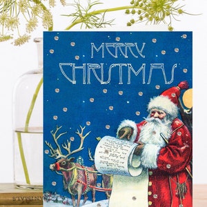 Cartolina di Natale stravagante ~ Hand Glittered (Encapsulated) Vintage ~ Babbo Natale ~ Renna ~ Polo Nord ~ Designer ~ GT024Glitter di alta qualità