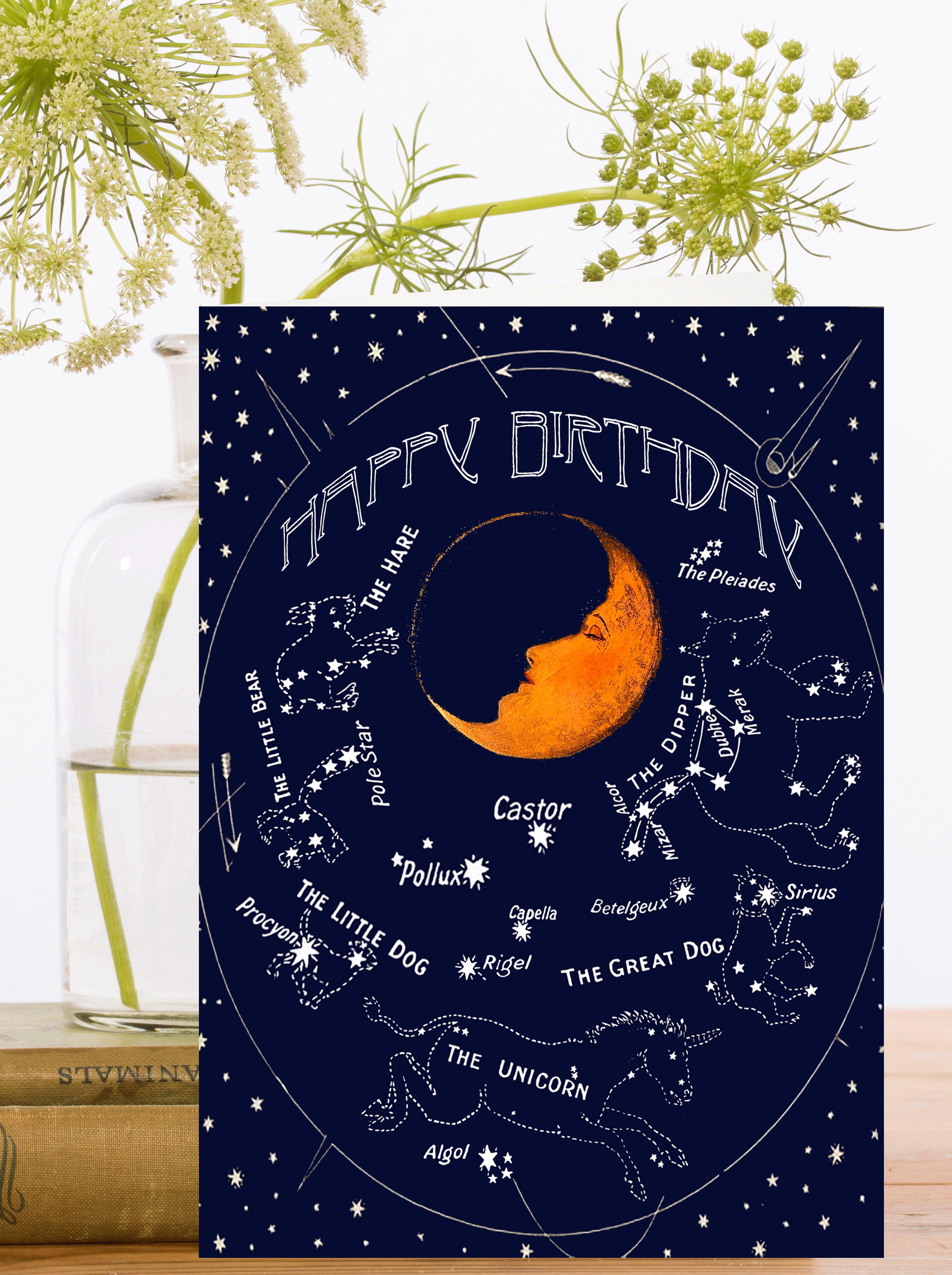 Hand Glittered Vintage Birthday Art Card ~ Star Zodiac