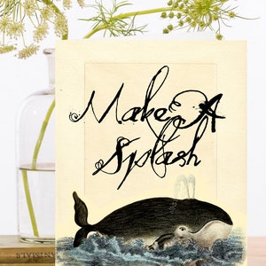 Vintage Maak een Splash Collage Art Card ~ Nieuw begin - Whale Waterfall Blowhole Wavy Blue Ocean ~ Designer hoge kwaliteit WT035