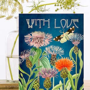 With Love vintage Collage Art Card ~ Belles fleurs et papillon - Anniversaire, Saint-Valentin, Anniversaire ~ Designer haute qualité WT041