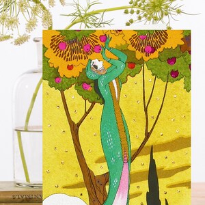 Whimsical Vintage Collage Art Card~Sustainably Sourced Material Biodegradable Sleeve ~Art Deco Lady with Apple~Designer High Quality RS247