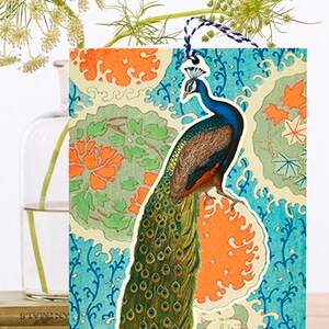 Vintage Hängende Fandangle Collage Art Card ~ Exotischer blauer Pfauenvogel des Paradieses ~ Designer High Quality FD027