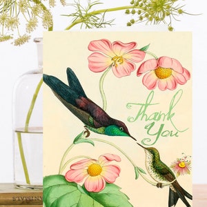 Cartão de arte de colagem vintage caprichoso ~ Material de origem sustentável Manga biodegradável ~ Obrigado diga 2 pássaros ~ Designer de alta qualidade TC014