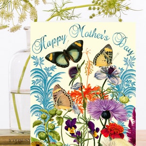 Carte d’art vintage vintage scintillante à la main ~ Fleurs et papillons colorés en été ~ Designer de haute qualité SP045