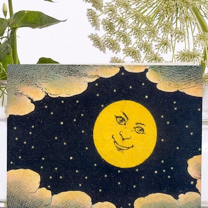 Piccolo biglietto d'arte vintage stravagante ~ Custodia biodegradabile in materiale di provenienza sostenibile ~ Luna piena tra le stelle ~ Designer di alta qualità VT082