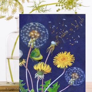 Wunderliche Vintage Collage Kunst Karte ~ Biologisch abbaubare Hülle aus nachhaltigem Material ~ Gelbe Pusteblumen ~ Designer High Quality RS204