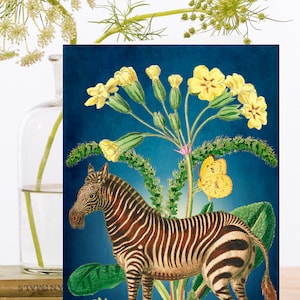vintage Collage Blank Art Card ~ Nature Striped Zebra Botanique Jaune Cowslip Fleurs & Papillon ~ Designer Haute Qualité RS170