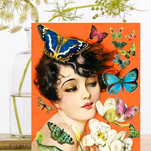 Carte vierge fantaisiste ~ Hand Glittered (encapsulé) vintage ~Flapper~Butterflies ~Flowers ~ Friendship ~ Designer ~ High Quality GT003Glitter