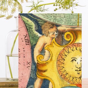 Carte d'art de collage vintage fantaisiste ~ Manchon biodégradable de matériau d'origine durable ~ Angel Angel&Golden Sun ~ Designer RS230 de haute qualité