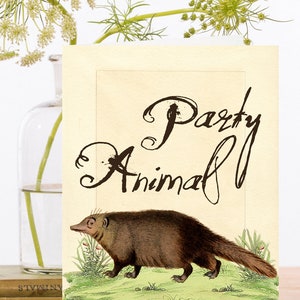 Vintage Party Animal Collage Art Card ~ Illustratie van Pointy Nosed Harig Dier - Vriendschap, Verjaardag ~ Ontwerper hoge kwaliteit WT034