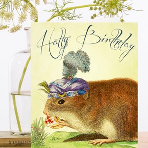 Anniversaire Art Card vintage Collage ~ Matériau d'origine durable Manchon biodégradable ~ Hatty Mouse mangeant un gâteau ~ Designer de haute qualité HB215