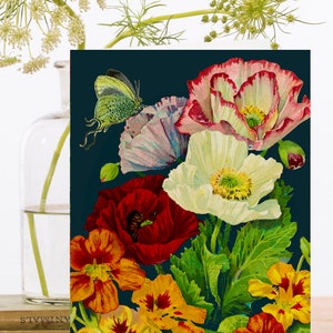 Wunderliche Vintage Collage Kunst Karte ~ Biologisch abbaubare Hülle aus nachhaltigem Material ~ Botanisch ~ Mohnblumen ~ Designer High Quality RS187