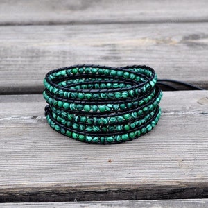 Malachiet armband malachiet groene wrap armband kralen armband lederen wrap armband bruiloft sieraden bruiloft armband