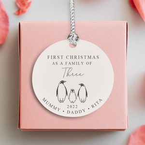 Personalized Christmas Decoration, Baby&#39;s First Christmas as a Family Ornament, Christmas Keepsake, Bauble Xmas Ornament