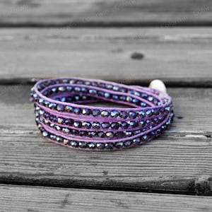 4 Wrap Purple Bracelet Crystal Beaded Wrap Bracelet Charm Bracelet 4mm Beaded Bracelet