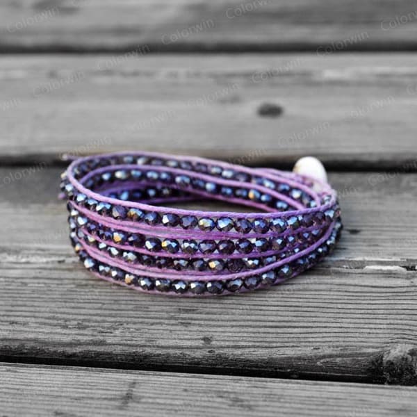 4 Wrap Purple Bracelet Crystal Beaded Wrap Bracelet Charm Bracelet 4mm Beaded Bracelet