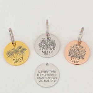 Personalized Dog Tag Custom Pet Tag Cat Tag Cat Collar Tag Cat ID Tag Dog ID Tag Dog Name Tag Floral Tag Flower Tag Dog Collar Tag