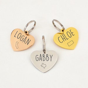 Personalized Heart Pet Tag State Tag Dog Tag Cat Tag Cat Collar Tag Cat ID Tag Dog ID Tag Dog Name Tag