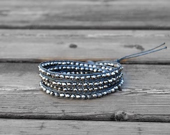 4 Wrap Grey Bracelet Crystal Beaded Wrap Bracelet Charm Bracelet Wrap Bracelet 4mm Beaded Bracelet