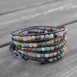 Leather Agate Bracelet Agate Wrap Bracelet Beaded Bracelet Leather Wrap Bracelet Wedding Bracelet Bridesmaid Bracelet Mother's Day Gift image 2