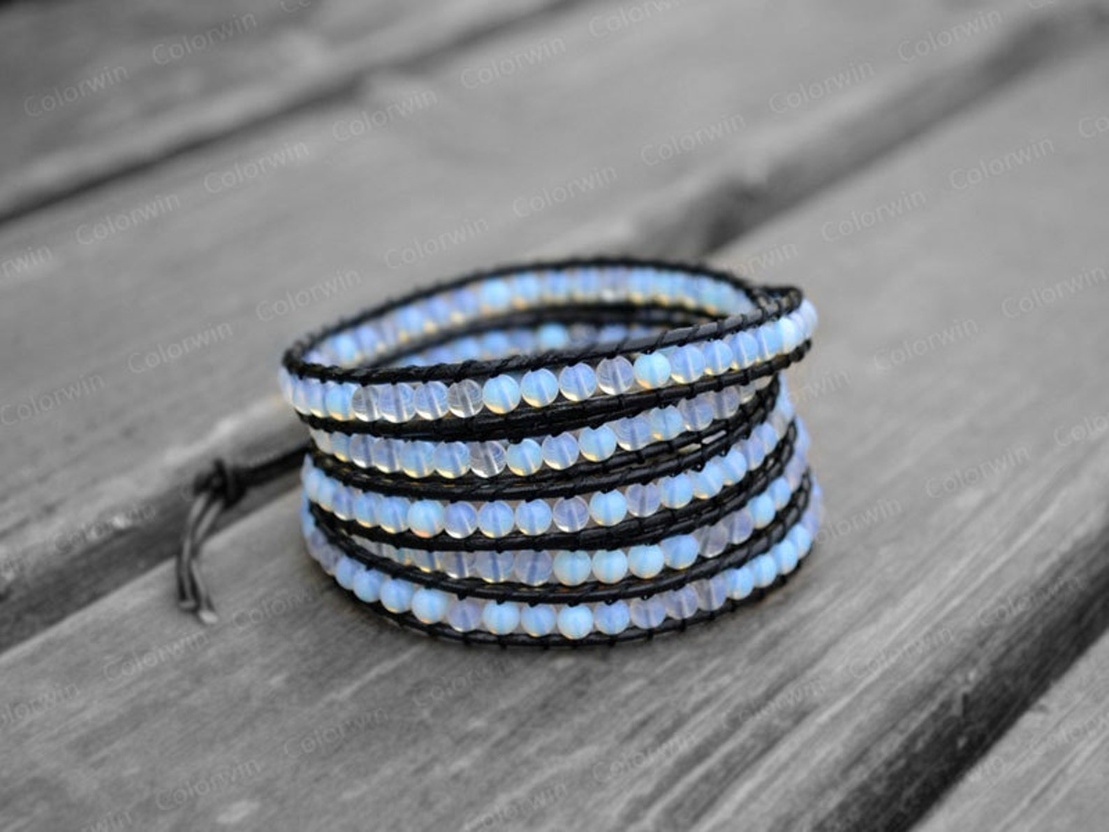 Blue Leather Bracelet Beaded Bracelet Leather Wrap Bracelet Etsy