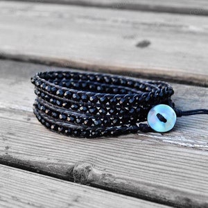 4 Wrap Bracelet Black Crystal Black Beads Wrap Bracelet Charm Bracelet 4mm Beaded Bracelet Women Bracelet