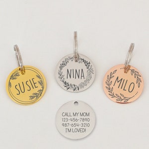 Etiqueta de perro personalizada Etiqueta de mascota personalizada Etiqueta de gato Etiqueta de collar de gato Etiqueta de identificación de gato Etiqueta de identificación de perro Etiqueta con nombre de perro Etiqueta floral Etiqueta de flores Etiqueta de collar de perro