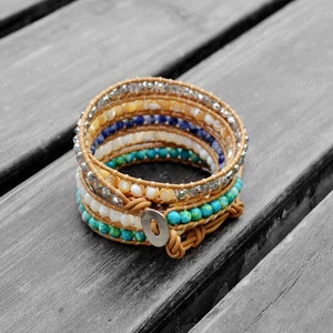 Various Color Leather Bracelet Wrap Bracelet Beaded Cuff Bracelet 4mm Beaded Bracelet Gift For Women Mother&#39;s Day Gift